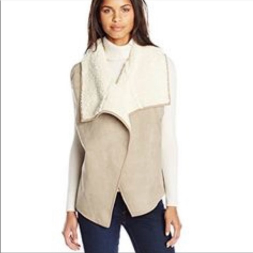 MINKPINK  PURE AT HEART BOHO SHERPA LINED SWEATER TAN VEST S